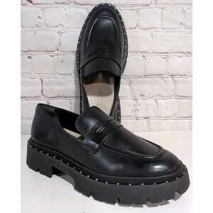 Schutz Christie Studs Chunky Lug Soles Black Leather Penny Loafer Sz 9.5 $168
